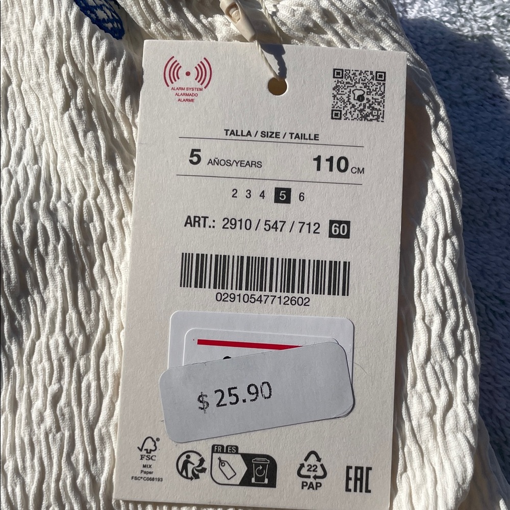 Zara Kids Cream Textured Girlcore Swimsuit Navy Sea Fruit Motif Embroidered SZ 5 - Picture 4 of 9
